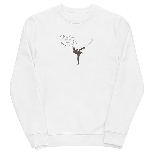“Ff*$k Off Gluten” - Unisex Eco Sweatshirt  | Comfy Loose Fit | White with Brown Text | For Men and Women | Front